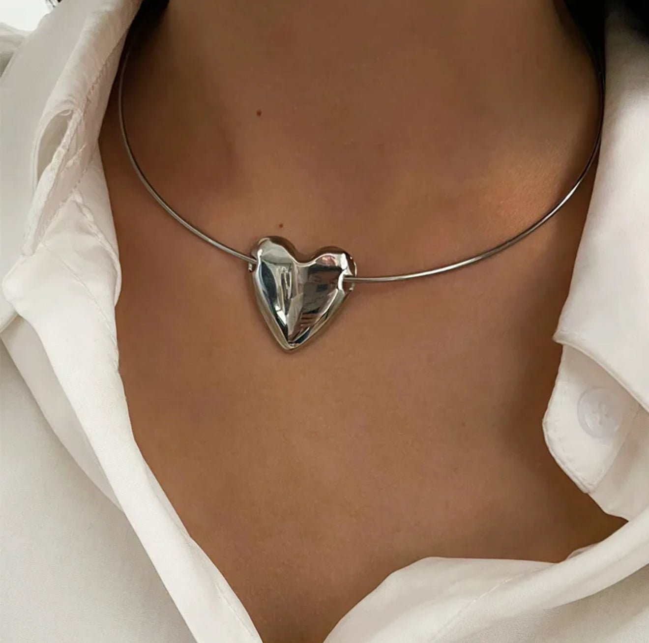 Silver heart choker