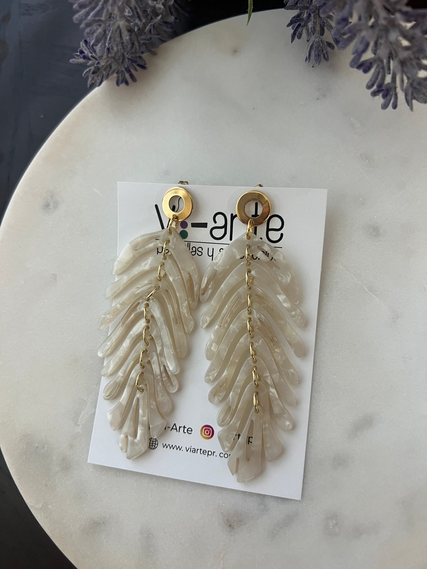 White leaf earrings