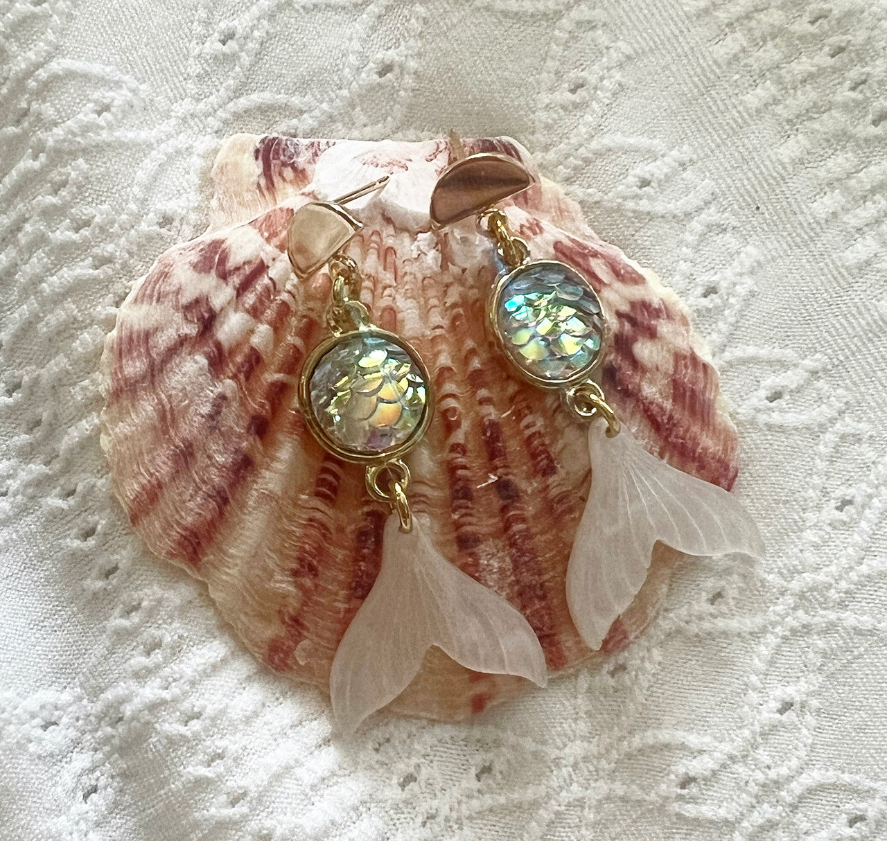 White mermaid earrings