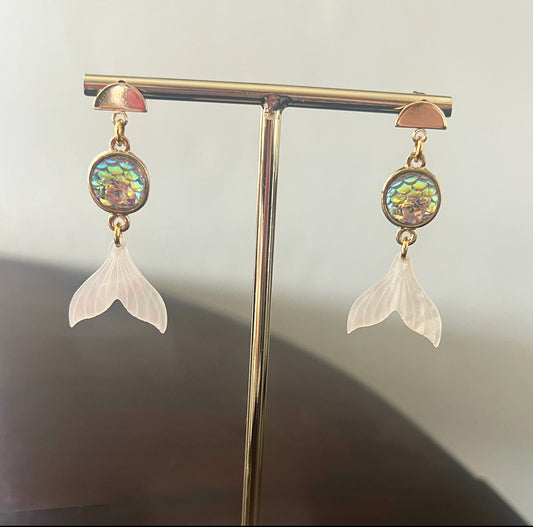 White mermaid earrings