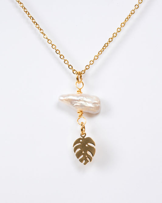 Pearl & Monstera Necklace